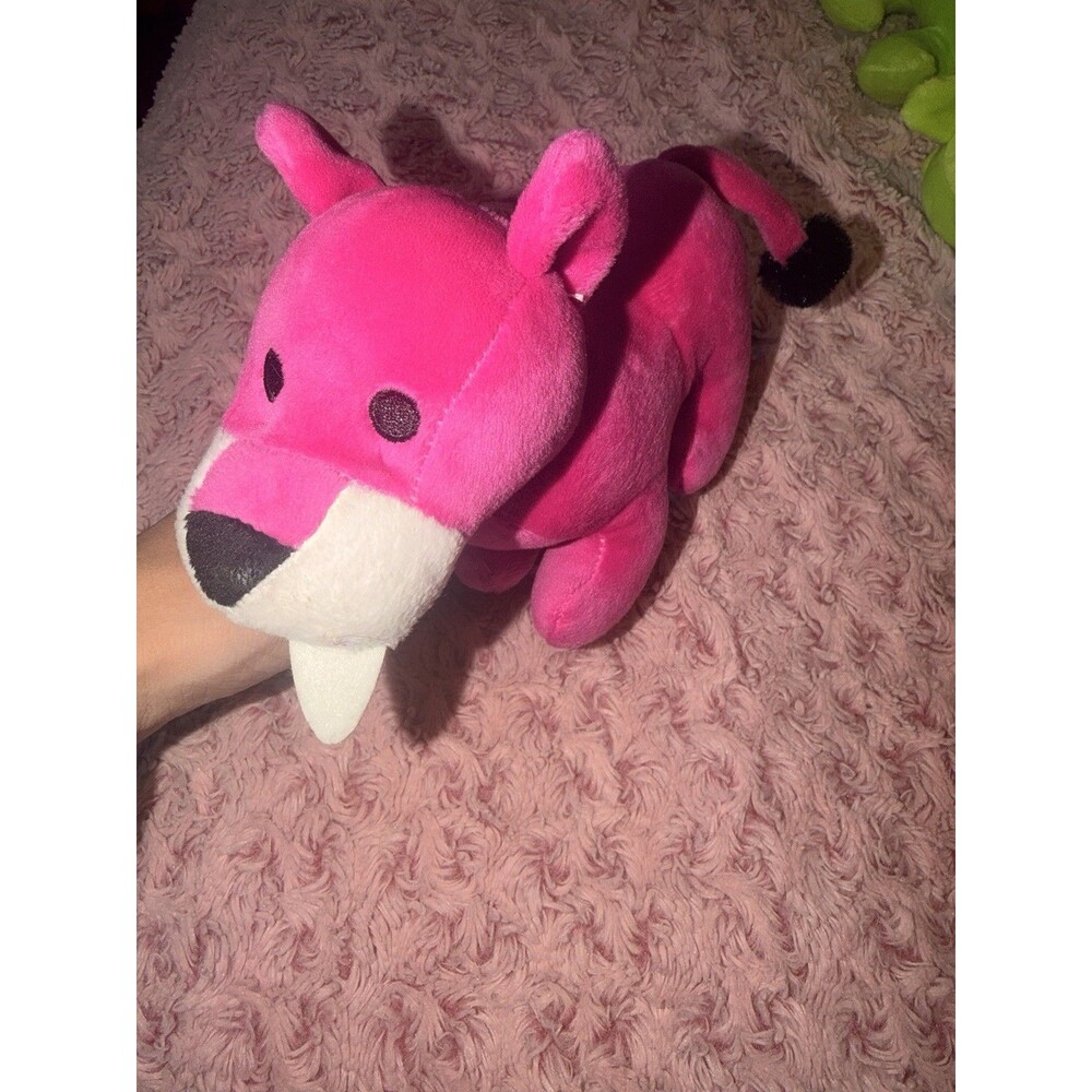Small Pink Sabertooth Tiger Plush with Sewn Eyes Teeth  Stuffed Animal